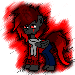 Size: 768x768 | Tagged: safe, artist:dannyballsub, oc, oc:negative, alicorn, pony, alicorn oc, clothes, ear piercing, earring, gray, hoodie, horn, jewelry, magic, piercing, red and black mane, red and black oc, red eyes, scar, scarf, simple background, transparent background, wings