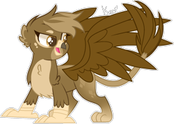 Size: 1418x1017 | Tagged: safe, artist:kurosawakuro, artist:pigeorgien, oc, oc only, griffon, base used, female, griffon oc, open mouth, simple background, smiling, solo, spread wings, transparent background, wings