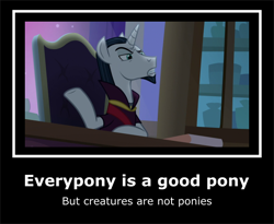 Size: 570x468 | Tagged: safe, artist:smt5015, edit, edited screencap, screencap, chancellor neighsay, pony, unicorn, g4, school raze, demotivational poster, meme, pony racism, racism, speciesism, text, unicorn master race