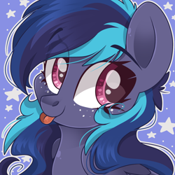 Size: 2048x2048 | Tagged: safe, artist:cinnamontee, oc, oc only, oc:swift star, pony, bust, female, freckles, high res, mare, portrait, solo, tongue out