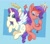 Size: 2048x1818 | Tagged: safe, artist:noupu, rarity, pony, unicorn, g4, the saddle row review, abstract background, angel rarity, angelic wings, butt to butt, butt touch, cute, devil horns, devil rarity, devil tail, duality, female, halo, hoof hold, mare, raribetes, shoulder angel, shoulder devil, trident, wings