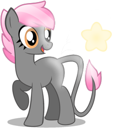 Size: 868x921 | Tagged: safe, artist:amgiwolf, oc, oc only, oc:candy sweetti, earth pony, pony, earth pony oc, eyelashes, female, looking back, mare, open mouth, raised hoof, simple background, smiling, solo, transparent background