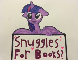 Size: 3811x2936 | Tagged: safe, artist:magicnova, derpibooru exclusive, twilight sparkle, alicorn, pony, g4, adorkable, book, bookhorse, bronybait, cute, dork, female, floppy ears, high res, looking at you, mare, snuggles?, solo, that pony sure does love books, traditional art, twiabetes, twilight sparkle (alicorn)
