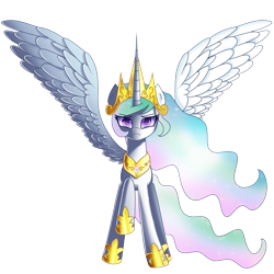Size: 3300x3296 | Tagged: safe, artist:opal_radiance, princess celestia, alicorn, pony, g4, crown, ethereal mane, ethereal tail, eye clipping through hair, eyebrows, eyebrows visible through hair, female, front view, frown, high res, hoof shoes, jewelry, large wings, long mane, long tail, looking at you, majestic, mare, peytral, png, princess shoes, queen celestia, raised hoof, regalia, serious, serious face, simple background, solo, spread wings, starry mane, starry tail, tail, transparent background, wings