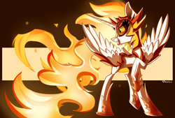 Size: 1600x1080 | Tagged: safe, artist:sadtrooper, daybreaker, alicorn, pony, g4, antagonist, armor, female, helmet, mare, raised hoof, solo, spread wings, villainess, wing armor, wings