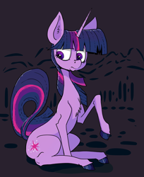 Size: 1632x2000 | Tagged: safe, artist:paskanaakka, derpibooru exclusive, twilight sparkle, pony, unicorn, g4, chest fluff, colored hooves, ear fluff, female, mare, raised hoof, sitting, solo, unicorn twilight