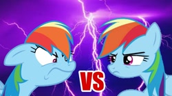 Size: 1282x720 | Tagged: safe, edit, edited screencap, screencap, rainbow dash, deep tissue memories, g4, my little pony: friendship is forever, parental glideance, angry, double rainbow, friendship is forever drama, furious, glare, op is on drugs, rage, rainbow dash is not amused, unamused