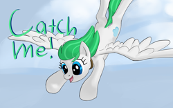 Size: 1338x833 | Tagged: source needed, safe, anonymous artist, oc, oc only, oc:zephyr, pegasus, pony, fanfic:zephyr, cute, dialogue, excited, fanfic, fanfic art, female, flying, mare, solo, text