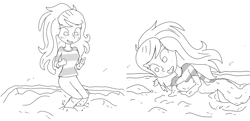 Size: 1184x572 | Tagged: safe, artist:php162, wallflower blush, equestria girls, g4, monochrome, mud, muddy