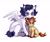 Size: 1698x1422 | Tagged: safe, artist:lunnita_pony, oc, oc only, oc:lucifer, oc:lunnita, pegasus, pony, unicorn, angry, behaving like a cat, duo, female, grooming, mare