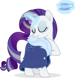 Size: 4803x5016 | Tagged: safe, artist:cirillaq, rarity, pony, unicorn, g4, the last problem, absurd resolution, clothes, cup, dress, eyes closed, female, glowing horn, hoof on chest, horn, magic, magic aura, mare, older, older rarity, simple background, solo, teacup, telekinesis, transparent background, vector