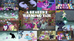 Size: 1972x1110 | Tagged: safe, edit, edited screencap, editor:quoterific, screencap, aloe, amethyst star, apple bloom, applejack, berry punch, berryshine, big macintosh, blossomforth, bon bon, bulk biceps, button mash, carrot cake, cheerilee, cookie crumbles, cup cake, daisy, derpy hooves, diamond tiara, dinky hooves, doctor whooves, featherweight, flower wishes, flutterholly, fluttershy, granny smith, helia, hondo flanks, lily, lily valley, lotus blossom, lyra heartstrings, merry, neon lights, pinkie pie, pipsqueak, pound cake, princess luna, professor flintheart, pumpkin cake, rainbow blaze, rainbow dash, rarity, rising star, roseluck, ruby pinch, rumble, scootaloo, silver spoon, snails, snips, snowdash, snowfall frost, sparkler, spike, spirit of hearth's warming past, spirit of hearth's warming presents, spirit of hearth's warming yet to come, starlight glimmer, sweetie belle, sweetie drops, thunderlane, time turner, truffle shuffle, twilight sparkle, twist, written script, alicorn, windigo, a hearth's warming tail, book, female, filly, filly starlight glimmer, mane seven, mane six, snow, snowfall, twilight sparkle (alicorn), twilight's castle, winter, younger