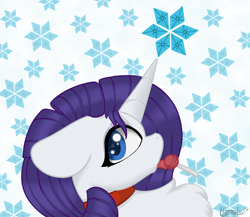 Size: 1612x1399 | Tagged: safe, artist:llametsul, rarity, pony, unicorn, g4, bust, candy, collar, diamond, female, floppy ears, food, heart, heart eyes, licking, lollipop, looking at you, mare, snow, snowflake, solo, tongue out, wingding eyes