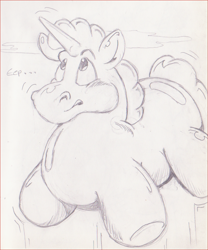 Size: 920x1108 | Tagged: safe, artist:calbeck, balloon pony, inflatable pony, pony, unicorn, floating, inflation