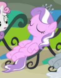 Size: 408x522 | Tagged: safe, edit, edited screencap, screencap, diamond tiara, silver spoon, sweetie belle, earth pony, pony, unicorn, g4, twilight time, beach chair, chair, cropped, eyes closed, female, filly, offscreen character, poolside, solo focus, sunbathing