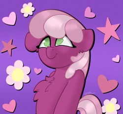 Size: 1747x1623 | Tagged: safe, artist:llametsul, cheerilee, earth pony, pony, g4, bust, cheeribetes, chest fluff, colored pupils, cute, female, flower, heart, looking up, mare, no pupils, smiling, solo, stars