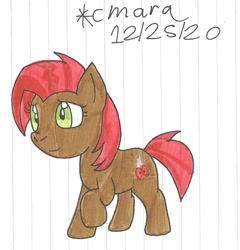 Size: 810x844 | Tagged: safe, artist:cmara, babs seed, earth pony, pony, g4, female, filly, raised hoof, simple background, solo, traditional art, white background
