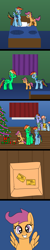 Size: 800x4000 | Tagged: safe, artist:platinumdrop, bow hothoof, rainbow dash, scootaloo, windy whistles, oc, g4, bed, christmas, comic, holiday, present, request, ticket