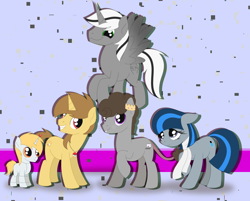 Size: 2636x2120 | Tagged: safe, artist:dyonys, oc, oc:kafros, oc:objector, alicorn, earth pony, pony, robot, robot pony, unicorn, clothes, female, flying, high res, male, mare, ratpony, scarf, stallion