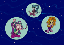 Size: 2776x1987 | Tagged: safe, artist:bugssonicx, adagio dazzle, aria blaze, sonata dusk, human, equestria girls, g4, angry, crossed legs, eyes closed, female, floating, help us, in bubble, scared, stars, the dazzlings
