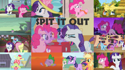 Size: 1964x1105 | Tagged: safe, edit, edited screencap, editor:quoterific, screencap, apple bloom, applejack, berry punch, berryshine, flam, flim, flutterholly, fluttershy, granny smith, merry, pinkie pie, rainbow dash, rarity, red gala, snowdash, spike, twilight sparkle, alicorn, dragon, earth pony, pegasus, pony, unicorn, a hearth's warming tail, daring don't, dragon quest, friendship is magic, g4, gauntlet of fire, leap of faith, magical mystery cure, party of one, spice up your life, sweet and elite, the cutie map, the gift of the maud pie, the super speedy cider squeezy 6000, apple family member, applejack's hat, cowboy hat, female, flim flam brothers, golden oaks library, hat, lava, male, mane seven, mane six, night, party hat, spit take, the tasty treat, twilight sparkle (alicorn), unicorn twilight, wet mane apple bloom