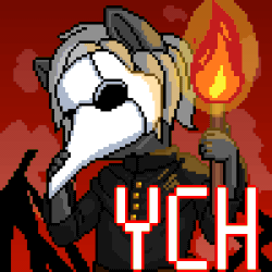 Size: 300x300 | Tagged: safe, artist:imreer, oc, oc only, earth pony, anthro, animated, bust, clothes, commission, earth pony oc, gif, grin, pixel art, plague doctor mask, smiling, solo, torch, your character here
