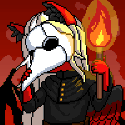 Size: 300x300 | Tagged: safe, artist:imreer, oc, oc only, griffon, anthro, animated, bust, clothes, commission, gif, griffon oc, grin, pixel art, plague doctor mask, smiling, solo, torch, ych result