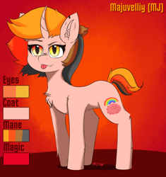 Size: 1600x1700 | Tagged: safe, artist:mjsw, oc, oc only, oc:majuvelliy, pony, unicorn, curved horn, ear piercing, female, horn, mare, mlem, piercing, reference sheet, silly, tongue out