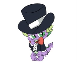 Size: 500x408 | Tagged: safe, artist:b0uncy-ball, spike, dragon, g4, bowtie, clothes, cute, dapper, hat, male, simple background, solo, spikabetes, top hat, tuxedo, white background