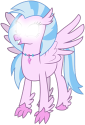 Size: 637x939 | Tagged: safe, alternate version, artist:byteslice, silverstream, classical hippogriff, hippogriff, g4, .svg available, avatar silverstream, avatar state, avatar the last airbender, female, glowing eyes, glowing eyes meme, simple background, smiling, spread wings, standing, svg, transparent background, vector, wings