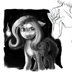 Size: 4000x4000 | Tagged: safe, artist:misstwipietwins, fluttershy, pegasus, pony, g4, absurd resolution, monochrome, offscreen character, solo