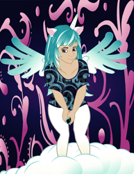Size: 2150x2790 | Tagged: safe, artist:alinadreams00, oc, oc only, oc:princess crystal, human, female, high res, horn, horned humanization, human oc, humanized, humanized oc, looking at you, snow, solo, winged humanization, wings