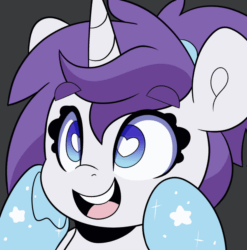 Size: 988x1000 | Tagged: safe, artist:partypievt, oc, oc only, oc:indigo wire, pony, unicorn, adorable face, animated, blinking, cute, emoji, eyebrows, eyebrows visible through hair, gif, gradient hooves, heart eyes, ponytail, pulsating, solo, wingding eyes