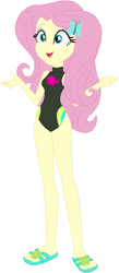 Size: 243x557 | Tagged: safe, artist:sturk-fontaine, fluttershy, equestria girls, g4, bare legs, base used, beach shorts swimsuit, clothes, feet, female, flip-flops, fluttershy's beach shorts swimsuit, fluttershy's one-piece swimsuit, one-piece swimsuit, sandals, simple background, solo, swimsuit, swimsuit edit, vector, white background