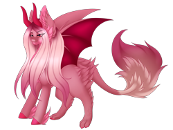 Size: 2661x2000 | Tagged: safe, artist:minelvi, oc, oc only, dracony, dragon, hybrid, pony, bat wings, female, high res, hoof fluff, horns, mare, simple background, solo, transparent background, wings