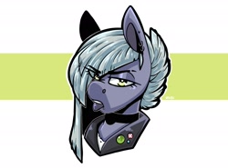 Size: 2048x1513 | Tagged: safe, artist:lrusu, limestone pie, earth pony, pony, g4, choker, clothes, jacket, lidded eyes, looking at you, raspberry, solo, tongue out, unamused