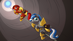 Size: 2560x1440 | Tagged: safe, artist:mysticalpha, oc, oc only, oc:captain sunride, oc:cloud zapper, pegasus, pony, armor, male, pegasus oc, rope, royal guard, royal guard armor, royal guard oc, stallion, well, wings