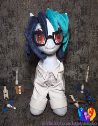 Size: 2209x2834 | Tagged: safe, artist:1stastrastudio, oc, oc only, oc:delta vee, pony, clothes, high res, irl, lab coat, photo, plushie, rocket, satellite, solo, toy
