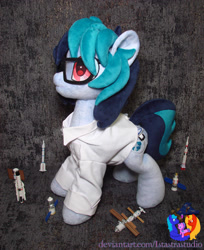 Size: 2304x2820 | Tagged: safe, artist:1stastrastudio, oc, oc only, oc:delta vee, pony, clothes, high res, irl, lab coat, photo, plushie, rocket, satellite, solo, toy