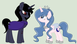 Size: 2648x1532 | Tagged: safe, artist:lominicinfinity, oc, oc only, oc:cryptic twilight, oc:sparkdust knight, alicorn, pony, female, mare, simple background, two toned wings, wings