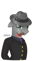 Size: 674x1200 | Tagged: safe, artist:jennieoo, oc, oc only, oc:don crackshot, earth pony, pony, g4, cigar, cigarette, clothes, earth pony oc, evil grin, fedora, grin, hat, male, show accurate, simple background, smiling, smoke, smoking, solo, stallion, suit, transparent background
