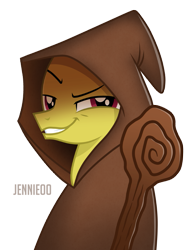 Size: 935x1200 | Tagged: safe, artist:jennieoo, oc, oc only, oc:patriarch emilius, pony, clothes, evil grin, grin, robe, show accurate, simple background, smiling, solo, transparent background