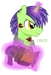 Size: 813x1200 | Tagged: safe, artist:jennieoo, oc, oc only, oc:dr. sprocket, ghoul, pony, undead, unicorn, fallout equestria, g4, fallout, magic, show accurate, simple background, solo, transparent background