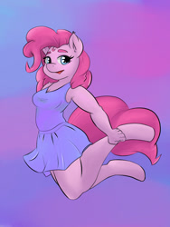 Size: 1200x1600 | Tagged: safe, artist:peachykireen, pinkie pie, earth pony, anthro, g4, clothes, digital art, dress, jumping, solo