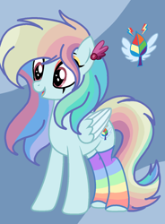 Size: 1050x1425 | Tagged: safe, artist:circuspaparazzi5678, oc, oc only, oc:rainbow autumn, pegasus, pony, base used, clothes, ear piercing, earring, eyeshadow, jewelry, makeup, multicolored hair, offspring, offspring's offspring, parent:oc:rainbow blitz, parent:oc:suga water, parents:oc x oc, piercing, rainbow hair, rainbow socks, socks, solo