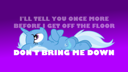 Size: 1920x1080 | Tagged: safe, artist:tardifice, edit, editor:grapefruitface, trixie, g4, road to friendship, electric light orchestra, gradient background, lying down, miffed, song reference, unshorn fetlocks, wallpaper