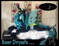 Size: 1280x990 | Tagged: safe, artist:purplenebulastudios, queen chrysalis, changeling, g4, goggles, irl, lying down, photo, plushie, prone, solo