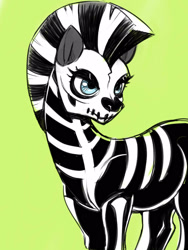 Size: 1200x1600 | Tagged: safe, artist:noupie, oc, oc only, pony, zebra, clothes, costume, green background, simple background, skeleton costume, solo, zebra oc