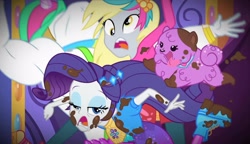 Size: 1252x719 | Tagged: safe, screencap, bulk biceps, derpy hooves, princess thunder guts, rarity, dog, equestria girls, equestria girls series, g4, lost and pound, spoiler:eqg series (season 2), female, lost and pound: rarity, male