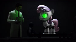 Size: 3840x2160 | Tagged: safe, artist:backmaker, sweetie belle, pony, robot, robot pony, unicorn, g4, 3d, glowing eyes, high res, scp foundation, sweetie bot